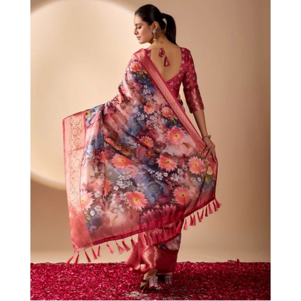 Stylish Women's Faux Silk Printed Saree With Blouse Piece