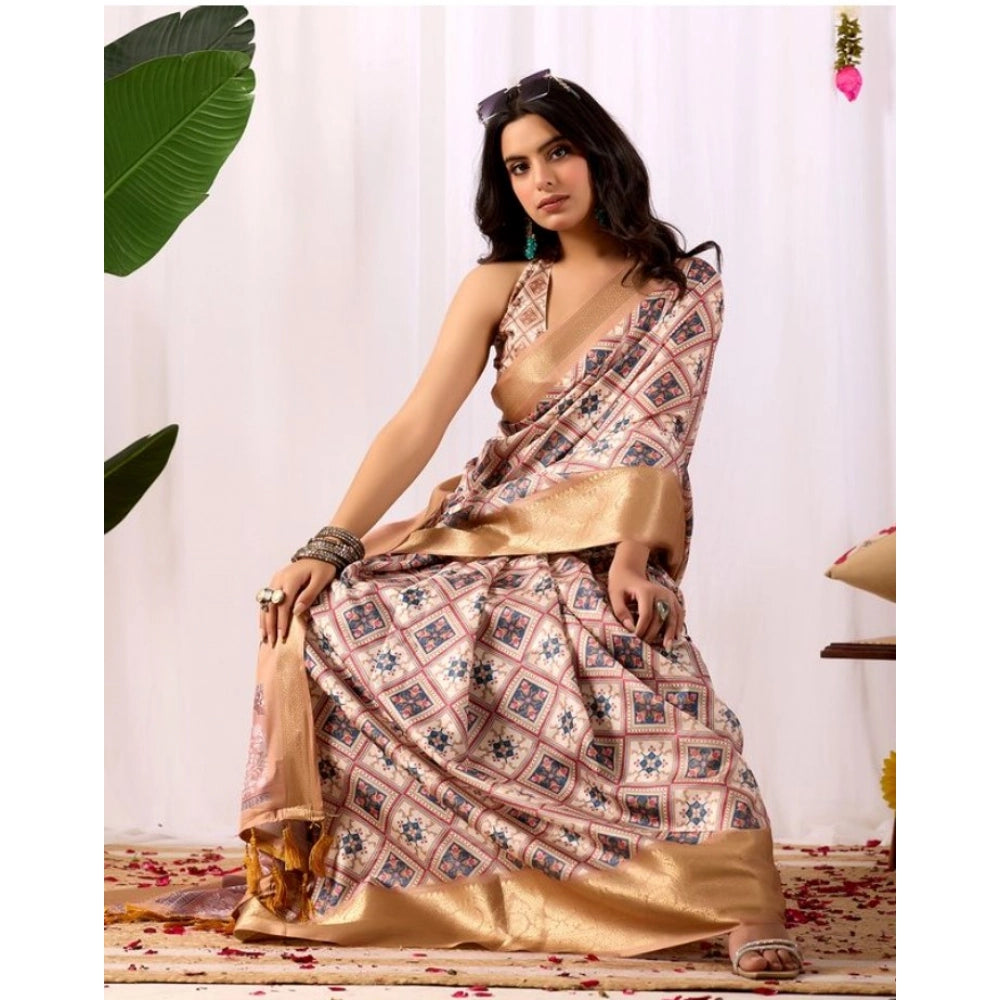Stylish Women's Faux Silk Printed Saree With Blouse Piece