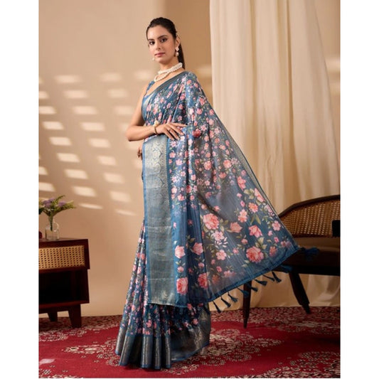 Stylish Women's Faux Silk Printed Saree With Blouse Piece