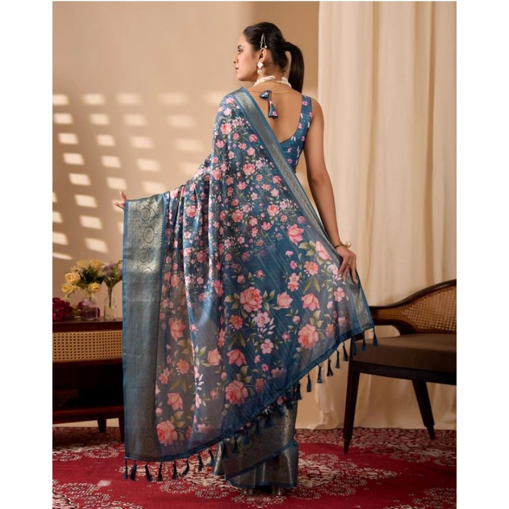Stylish Women's Faux Silk Printed Saree With Blouse Piece