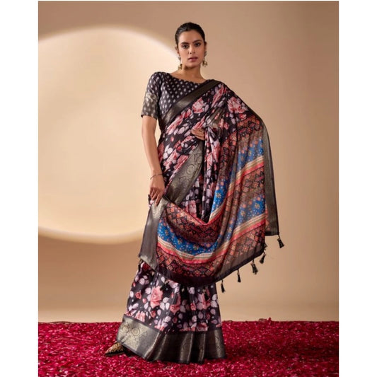 Stylish Women's Faux Silk Printed Saree With Blouse Piece