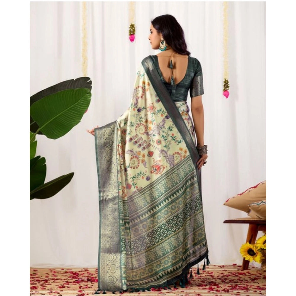 Stylish Women's Faux Silk Printed Saree With Blouse Piece