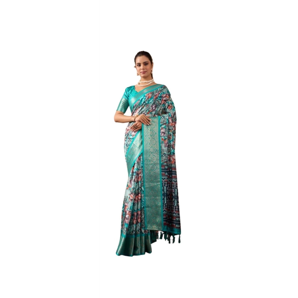 Stylish Women's Faux Silk Printed Saree With Blouse Piece