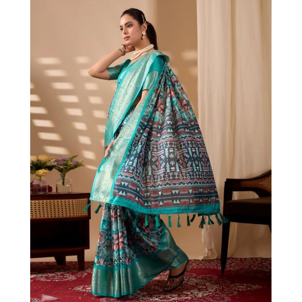 Stylish Women's Faux Silk Printed Saree With Blouse Piece