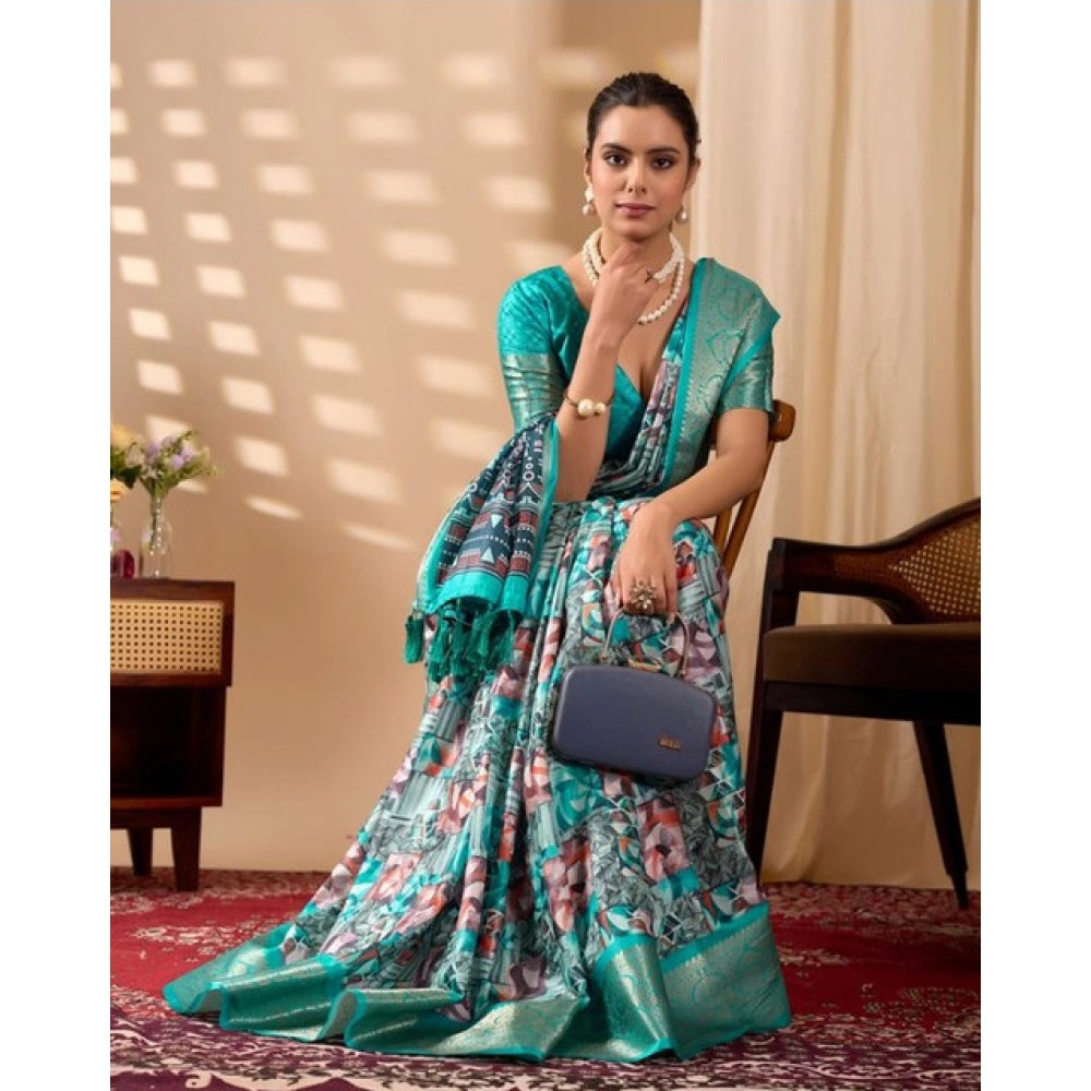 Stylish Women's Faux Silk Printed Saree With Blouse Piece