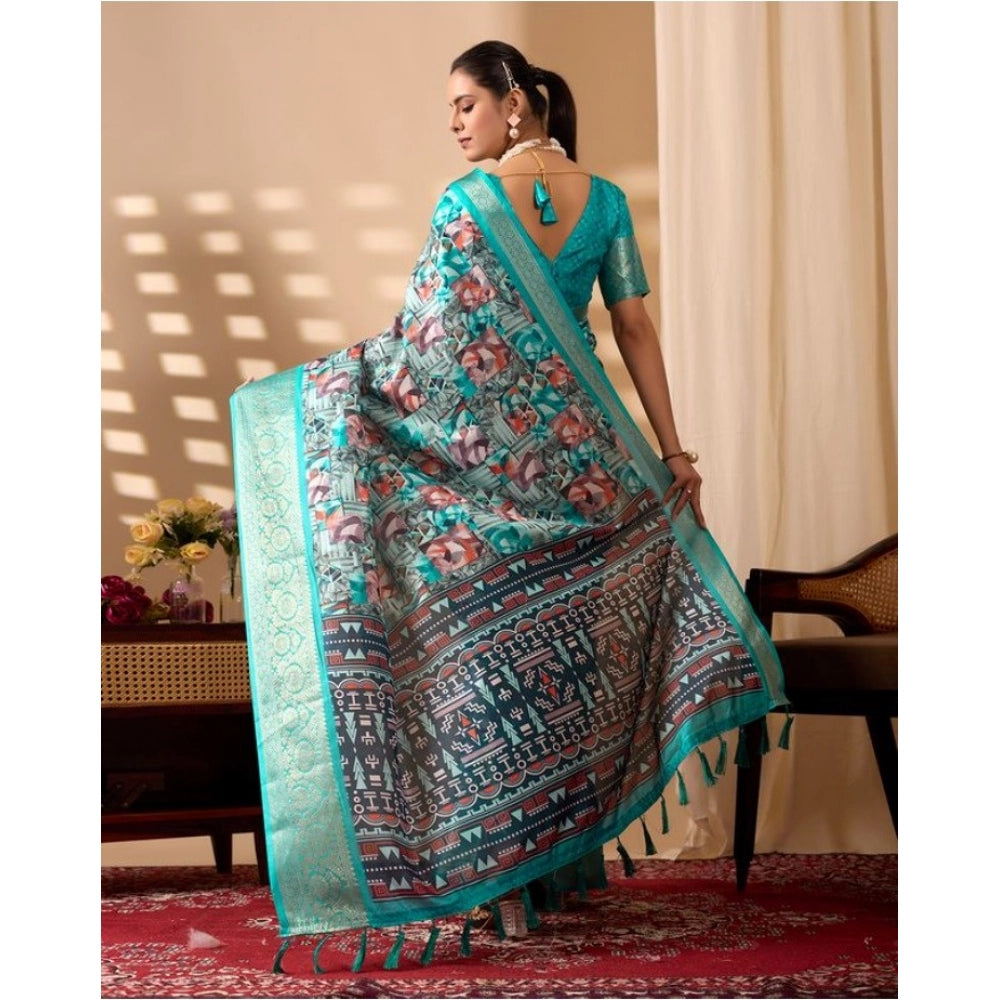 Stylish Women's Faux Silk Printed Saree With Blouse Piece