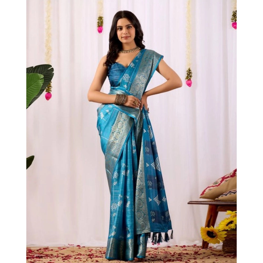 Stylish Women's Faux Banarasi Silk Woven Saree With Blouse Piece