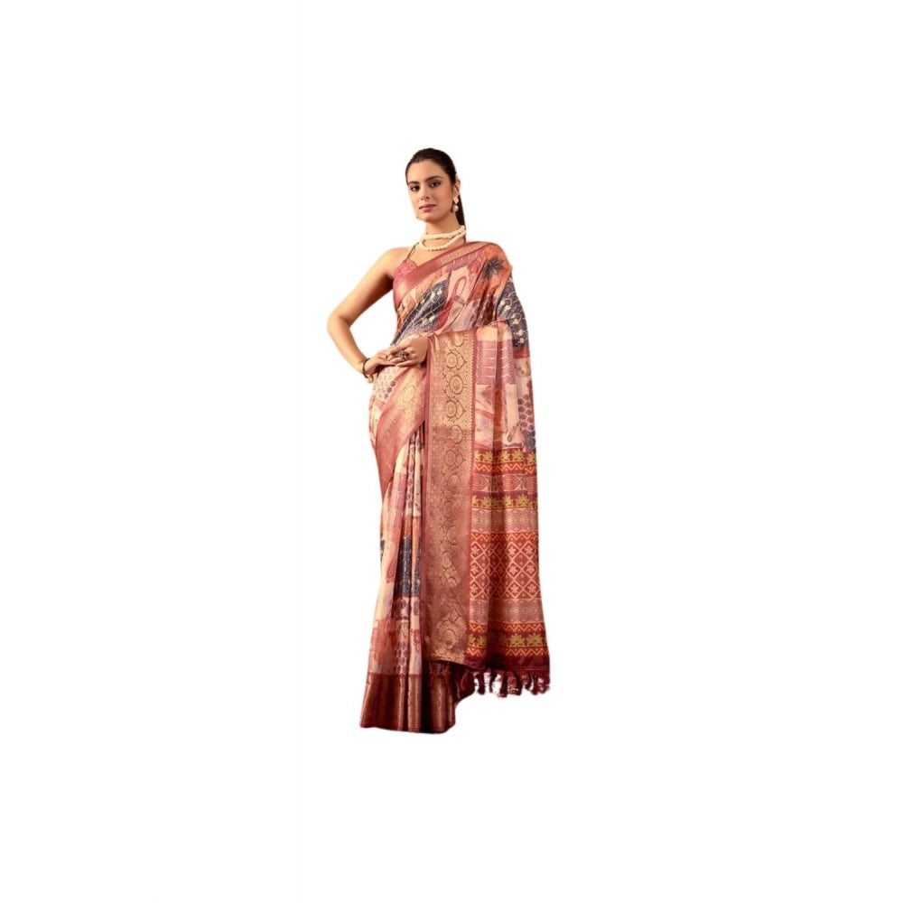 Sensational Women's Faux Silk Printed Saree With Blouse Piece