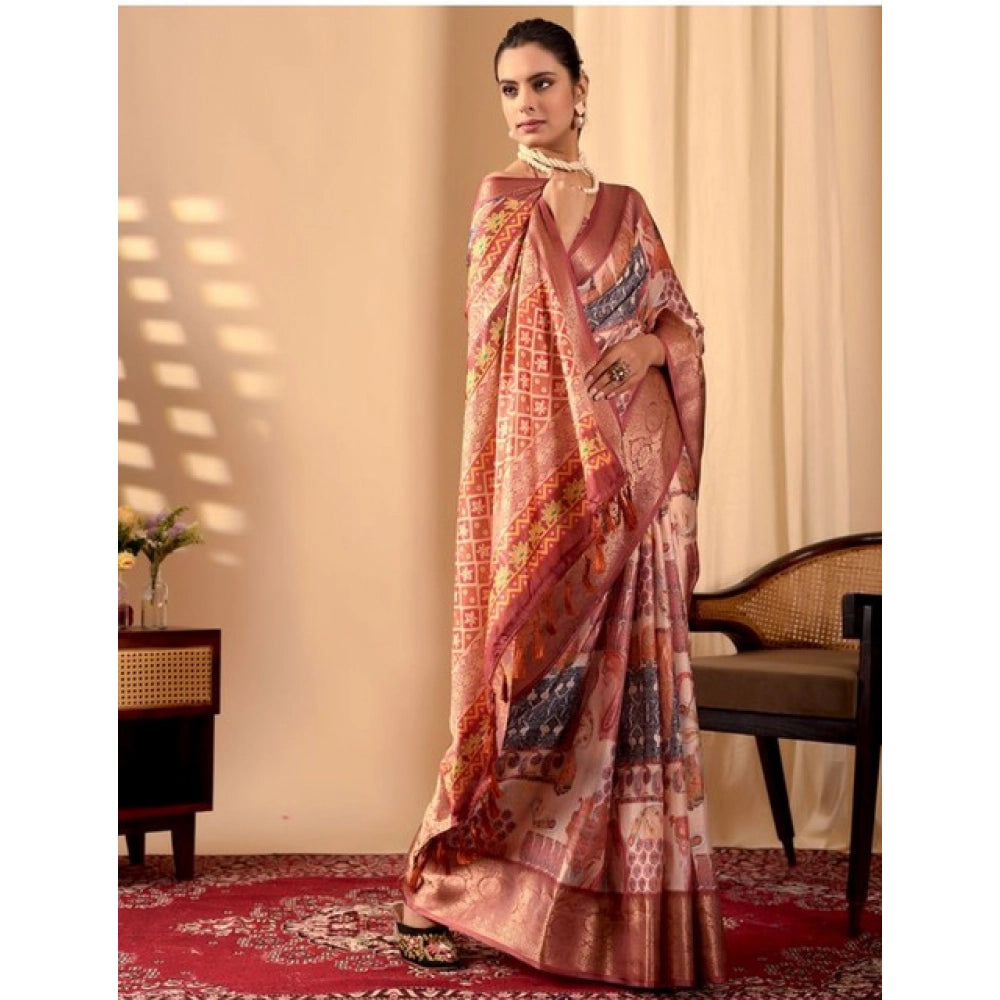 Sensational Women's Faux Silk Printed Saree With Blouse Piece