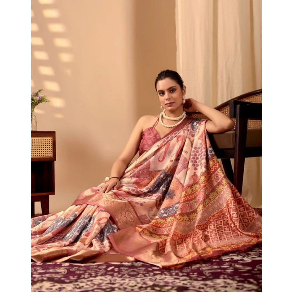 Sensational Women's Faux Silk Printed Saree With Blouse Piece
