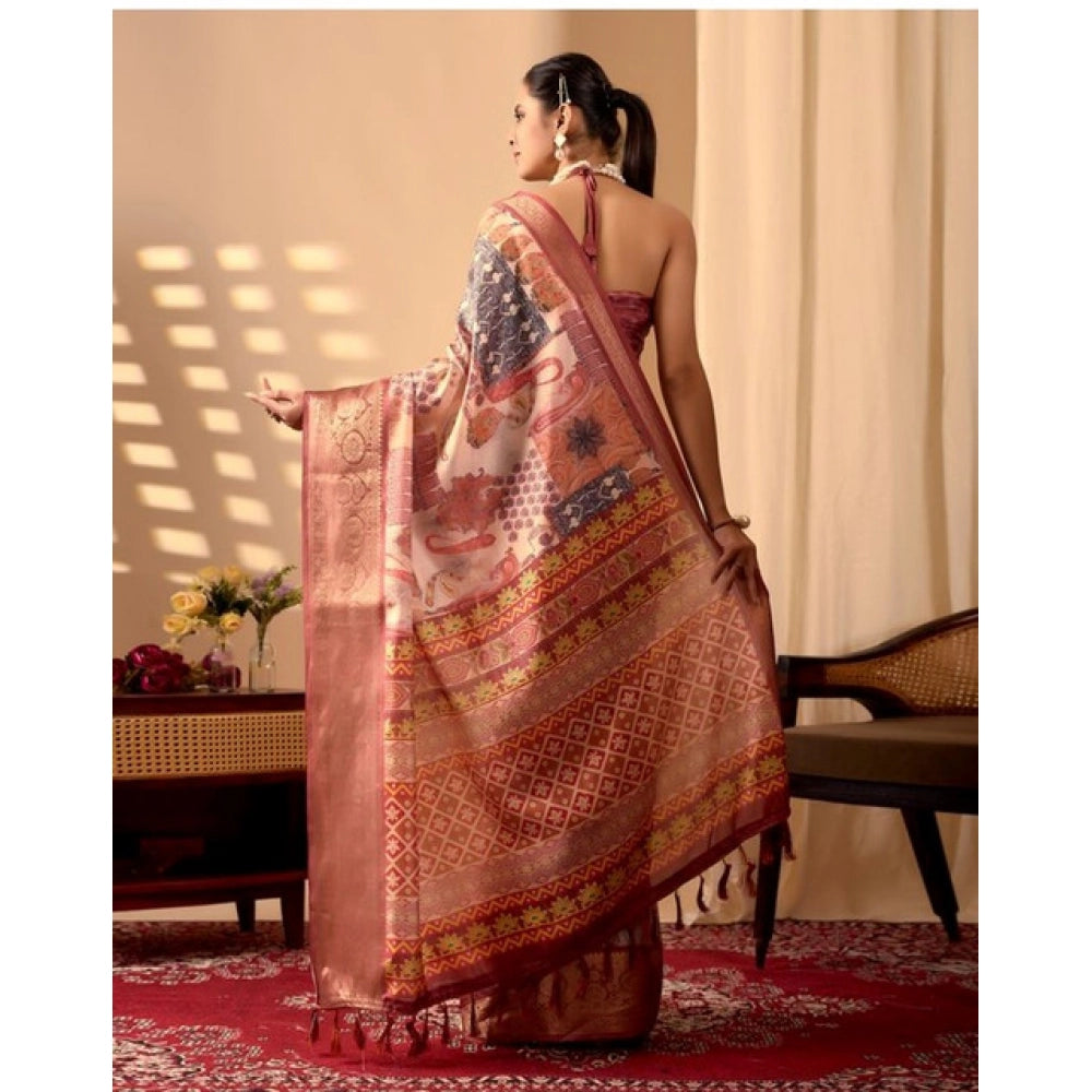 Sensational Women's Faux Silk Printed Saree With Blouse Piece