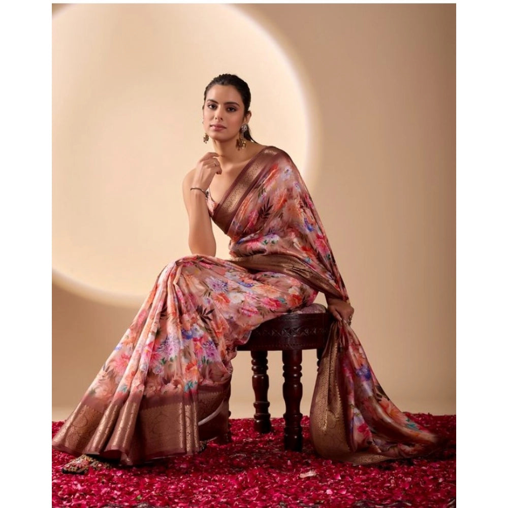 Sensational Women's Faux Silk Printed Saree With Blouse Piece