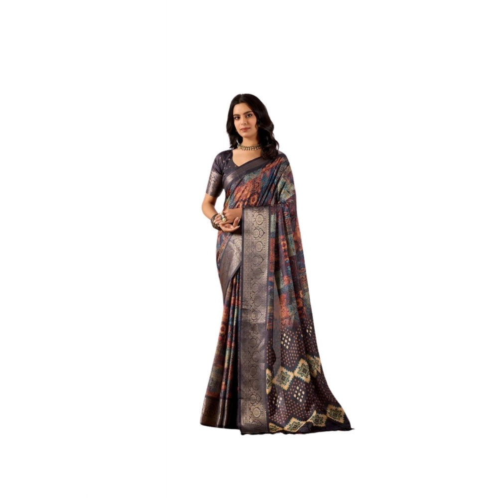 Sensational Women's Faux Silk Printed Saree With Blouse Piece