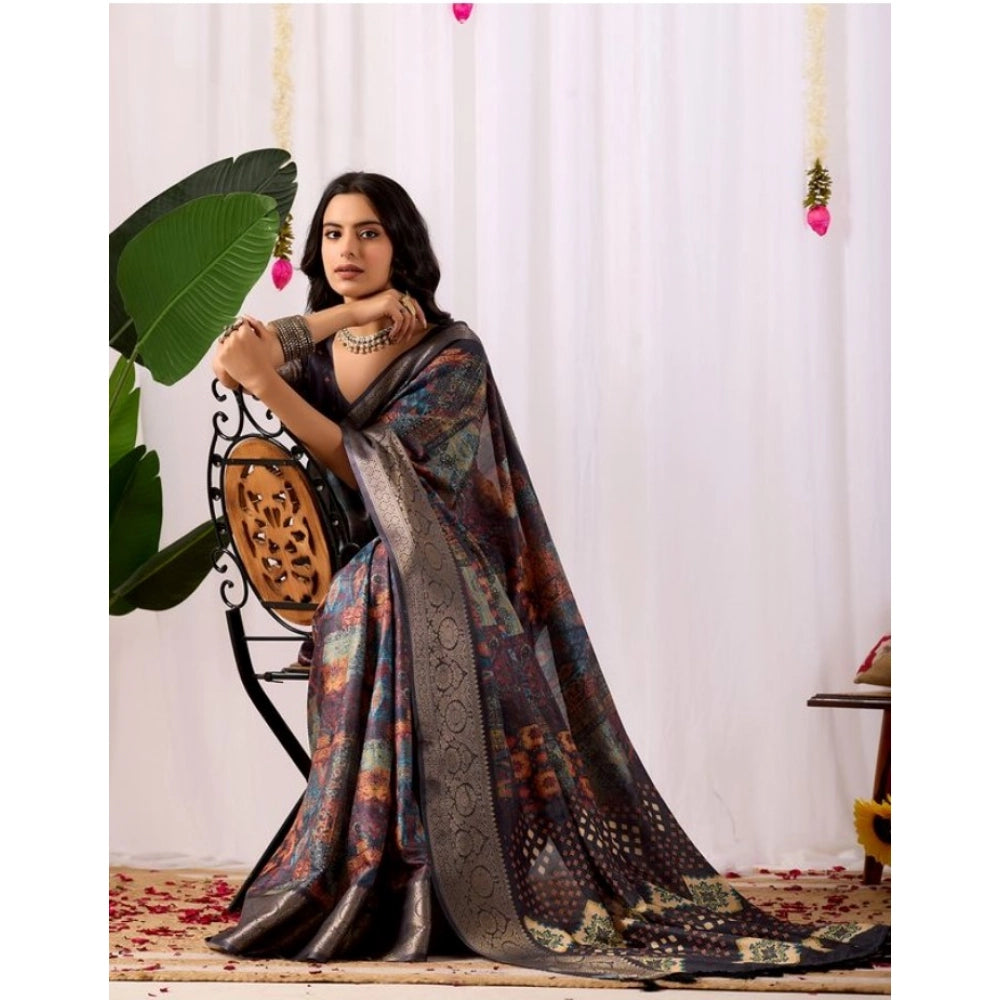Sensational Women's Faux Silk Printed Saree With Blouse Piece