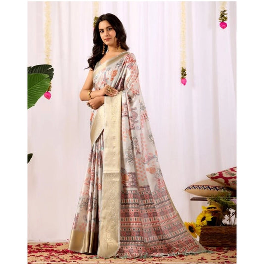 Sensational Women's Faux Silk Printed Saree With Blouse Piece