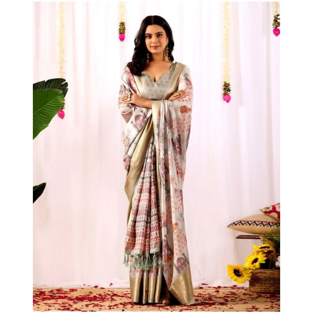 Sensational Women's Faux Silk Printed Saree With Blouse Piece