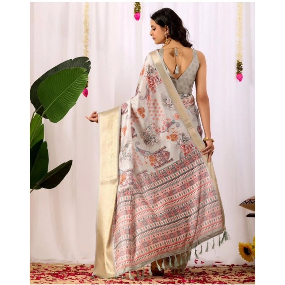 Sensational Women's Faux Silk Printed Saree With Blouse Piece