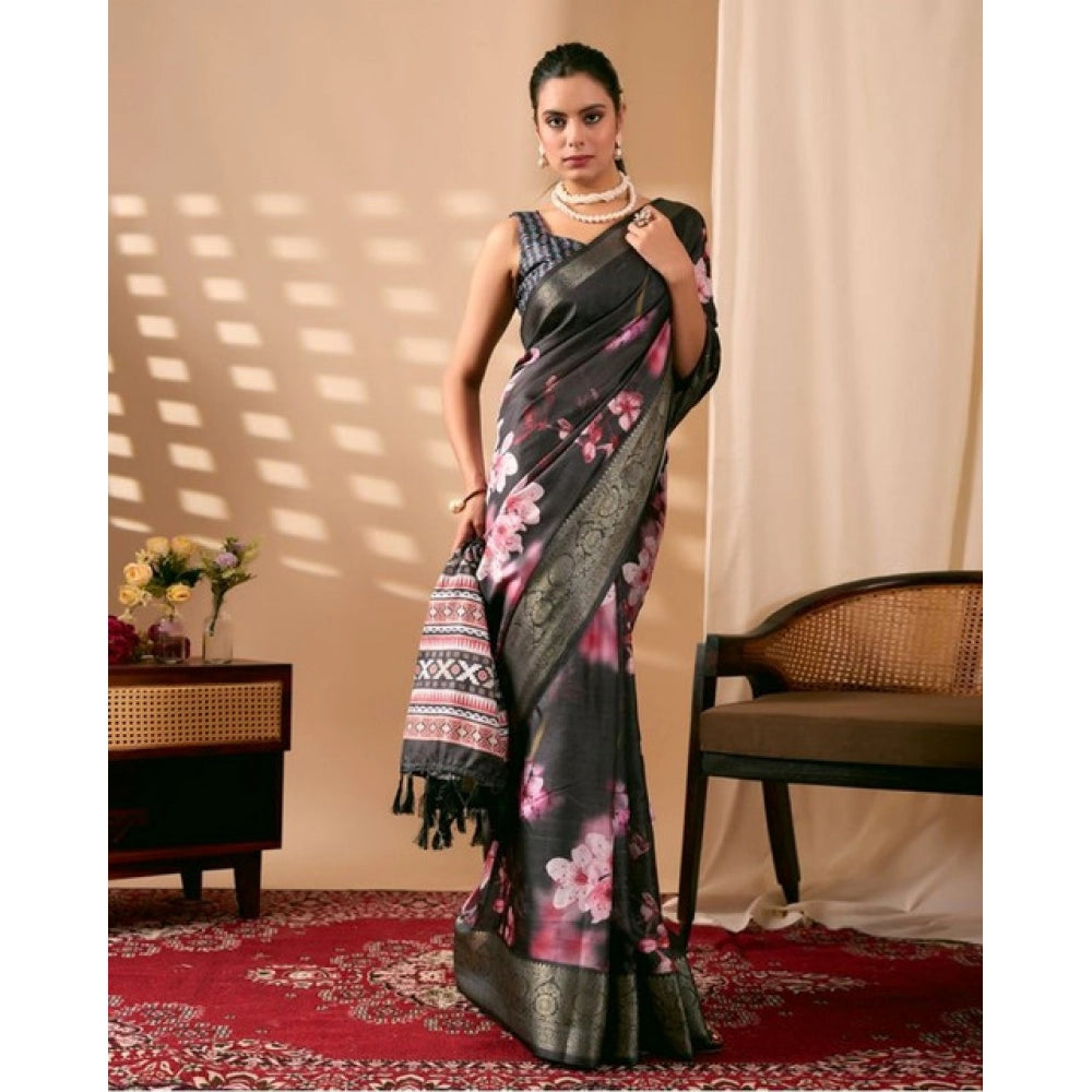 Sensational Women's Faux Silk Printed Saree With Blouse Piece