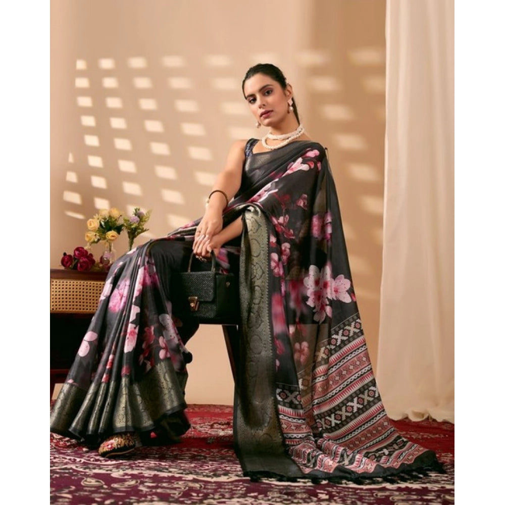 Sensational Women's Faux Silk Printed Saree With Blouse Piece
