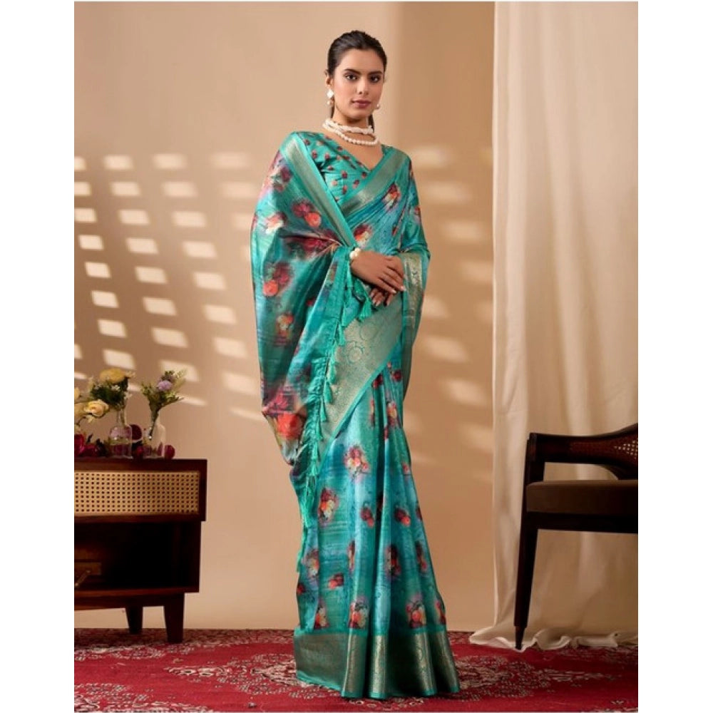Sensational Women's Faux Silk Printed Saree With Blouse Piece