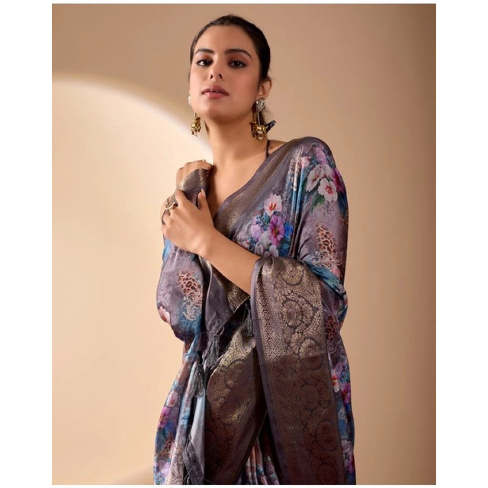 Sensational Women's Faux Silk Printed Saree With Blouse Piece