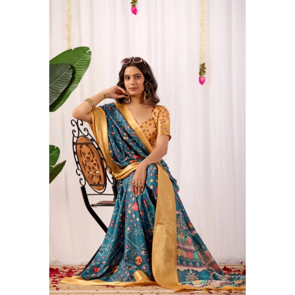 Sensational Women's Faux Banarasi Printed Saree With Blouse Piece
