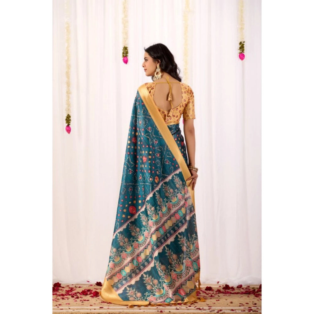Sensational Women's Faux Banarasi Printed Saree With Blouse Piece
