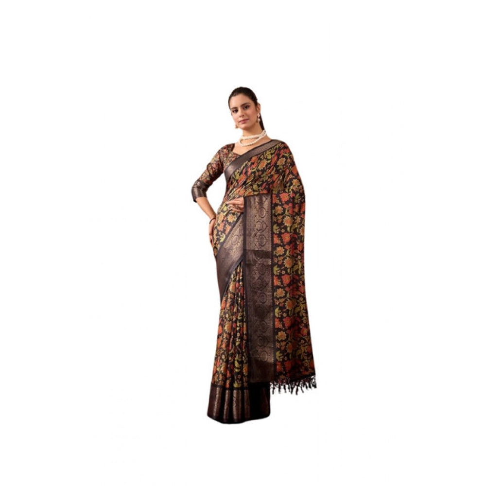 Sensational Women's Faux Banarasi Printed Saree With Blouse Piece