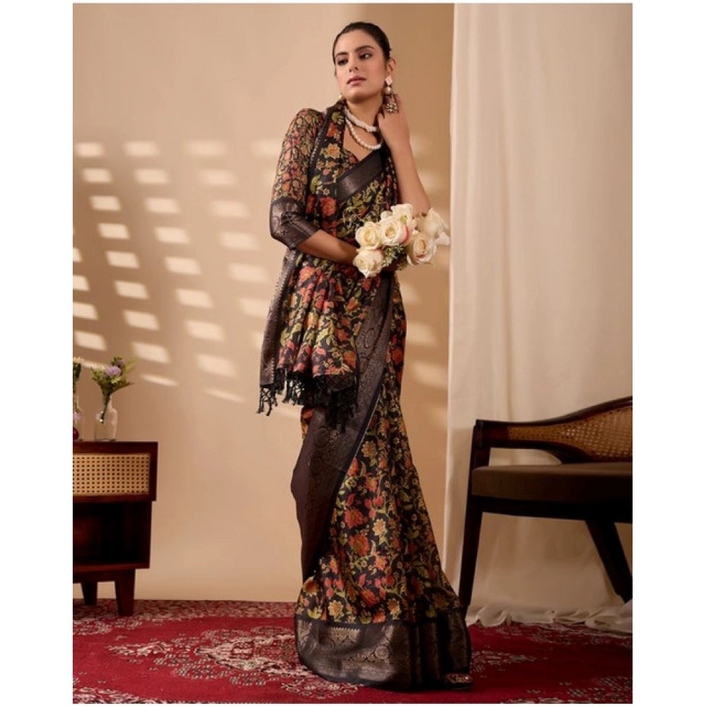 Sensational Women's Faux Banarasi Printed Saree With Blouse Piece