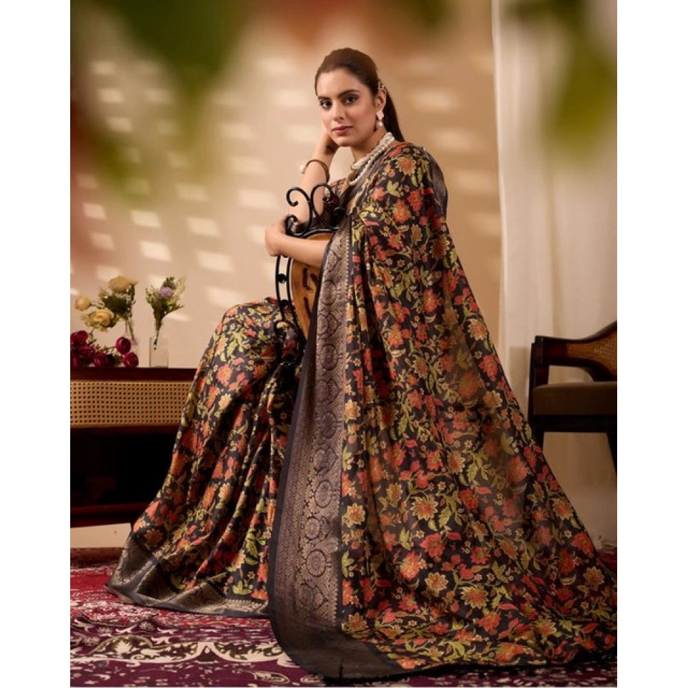Sensational Women's Faux Banarasi Printed Saree With Blouse Piece