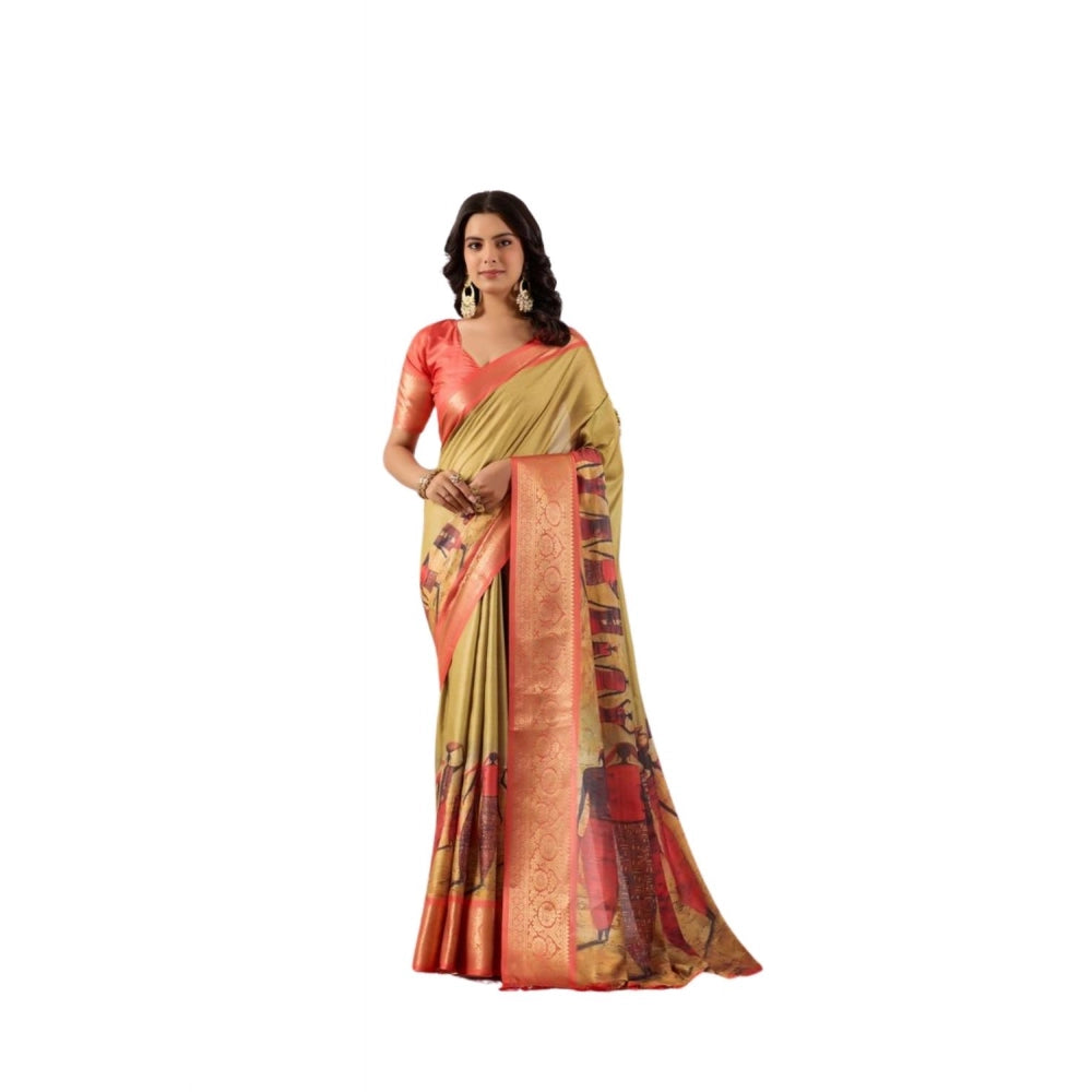 Sensational Women's Faux Silk Printed Saree With Blouse Piece