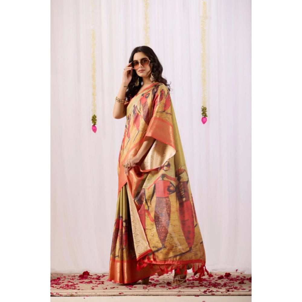Sensational Women's Faux Silk Printed Saree With Blouse Piece