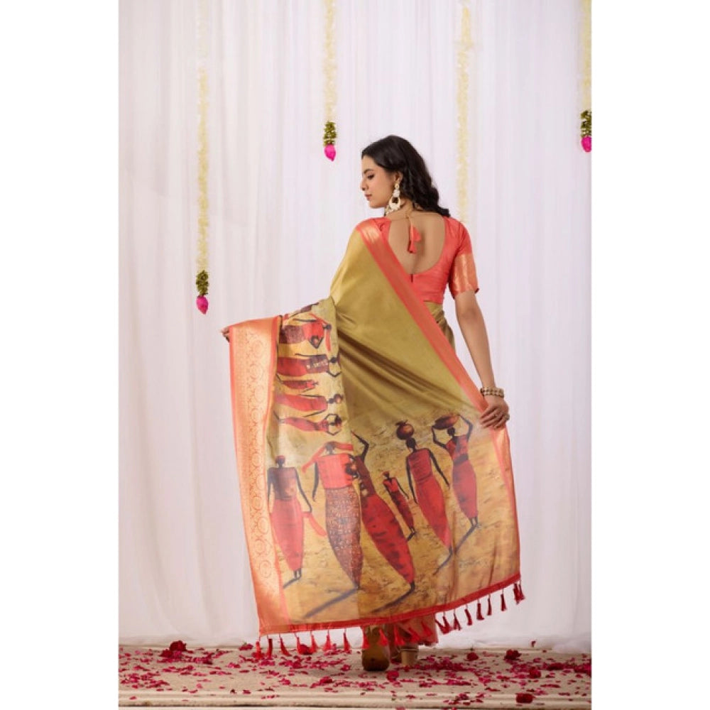 Sensational Women's Faux Silk Printed Saree With Blouse Piece
