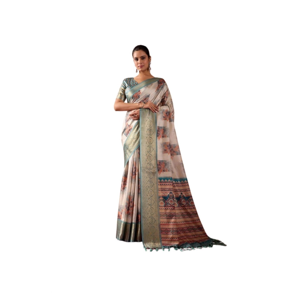 Sensational Women's Faux Silk Blend Printed Saree With Blouse Piece