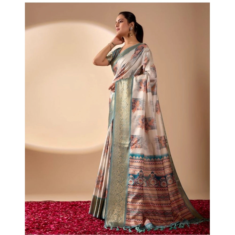 Sensational Women's Faux Silk Blend Printed Saree With Blouse Piece