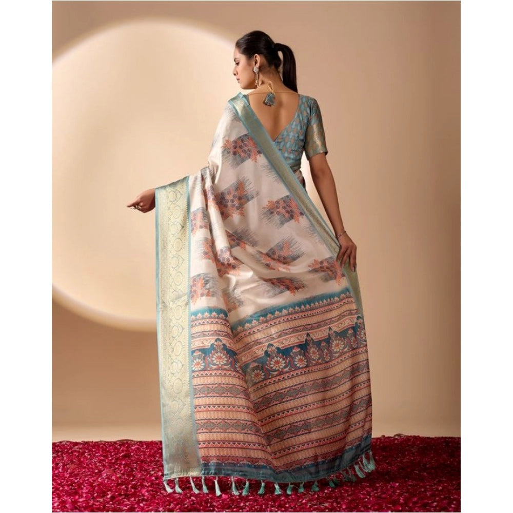 Sensational Women's Faux Silk Blend Printed Saree With Blouse Piece