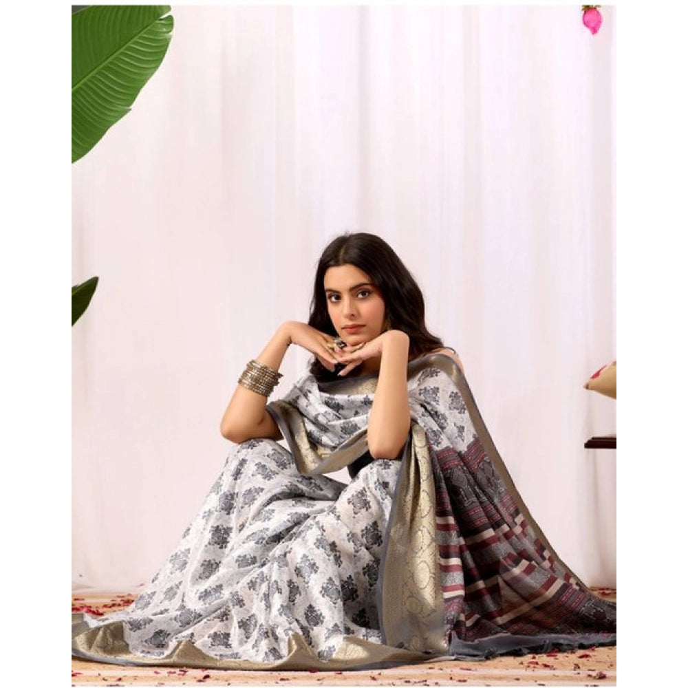 Sensational Women's Faux Silk Printed Saree With Blouse Piece
