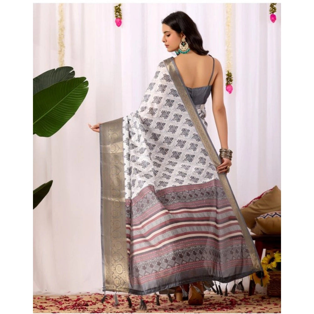 Sensational Women's Faux Silk Printed Saree With Blouse Piece