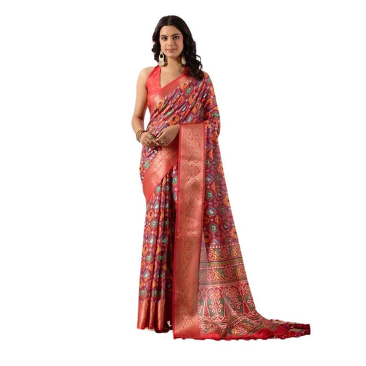 Sensational Women's Faux Patola Woven Saree With Blouse Piece