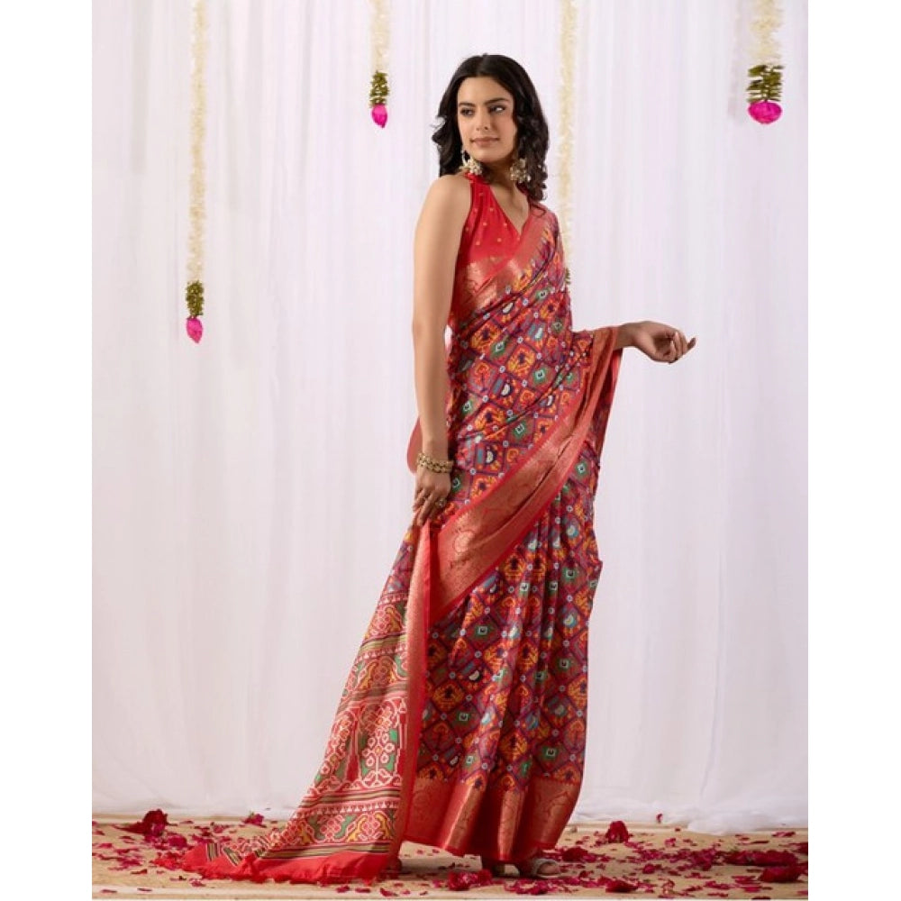 Sensational Women's Faux Patola Woven Saree With Blouse Piece