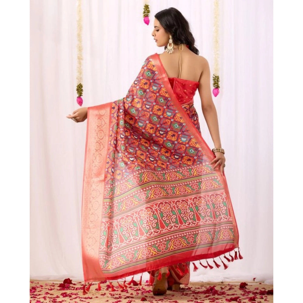 Sensational Women's Faux Patola Woven Saree With Blouse Piece