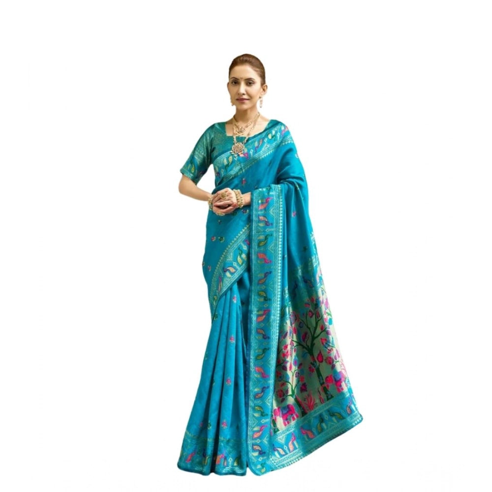Fashionable Women's Silk Blend Woven Saree With Blouse Piece