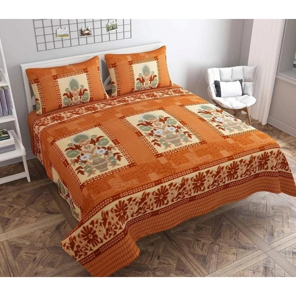 Amazing Fleece Floral Printed Double Polar Warm Bedsheet with 2 Pillow Cover