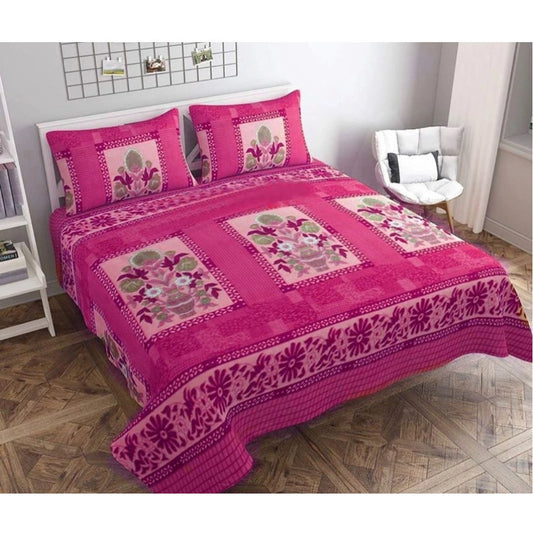 Amazing Fleece Floral Printed Double Polar Warm Bedsheet with 2 Pillow Cover