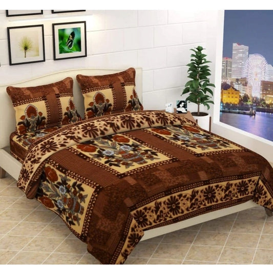 Amazing Fleece Floral Printed Double Polar Warm Bedsheet with 2 Pillow Cover