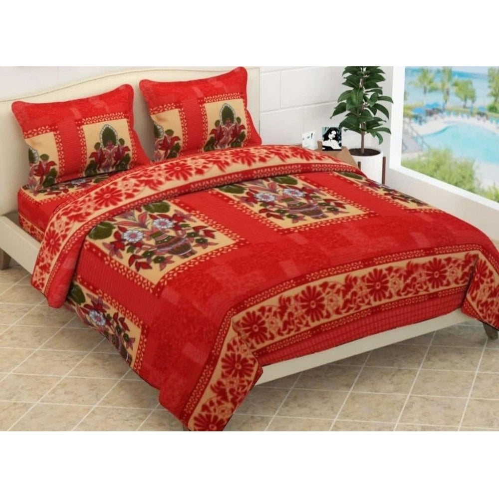 Amazing Fleece Floral Printed Double Polar Warm Bedsheet with 2 Pillow Cover