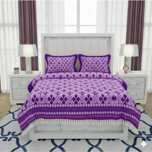 Amazing Fleece Geometric Double Polar Warm Bedsheet with 2 Pillow Cover