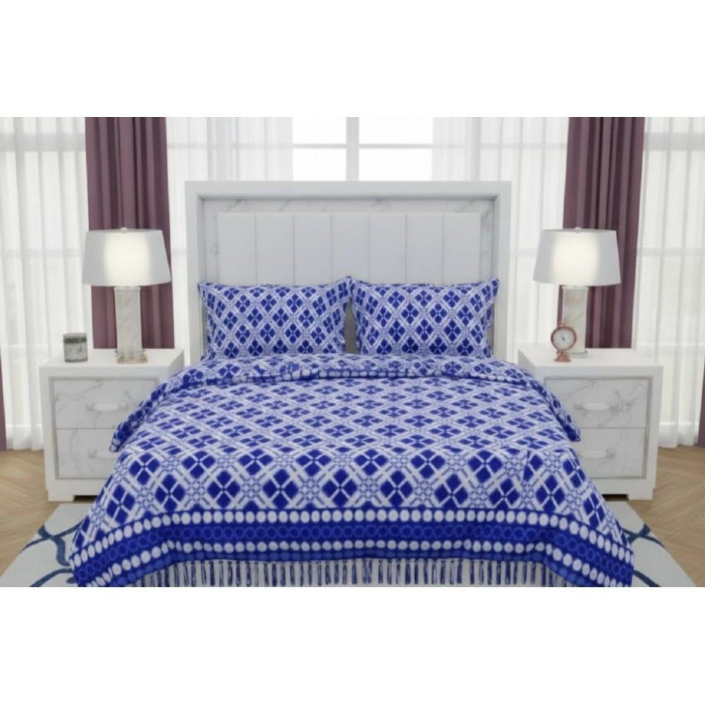 Amazing Fleece Geometric Double Polar Warm Bedsheet with 2 Pillow Cover