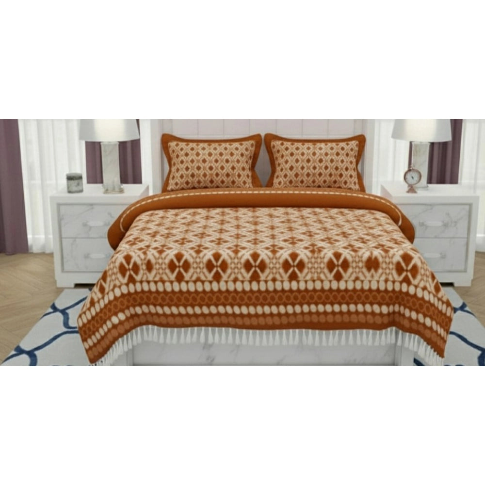 Amazing Fleece Geometric Double Polar Warm Bedsheet with 2 Pillow Cover