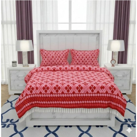 Amazing Fleece Geometric Double Polar Warm Bedsheet with 2 Pillow Cover
